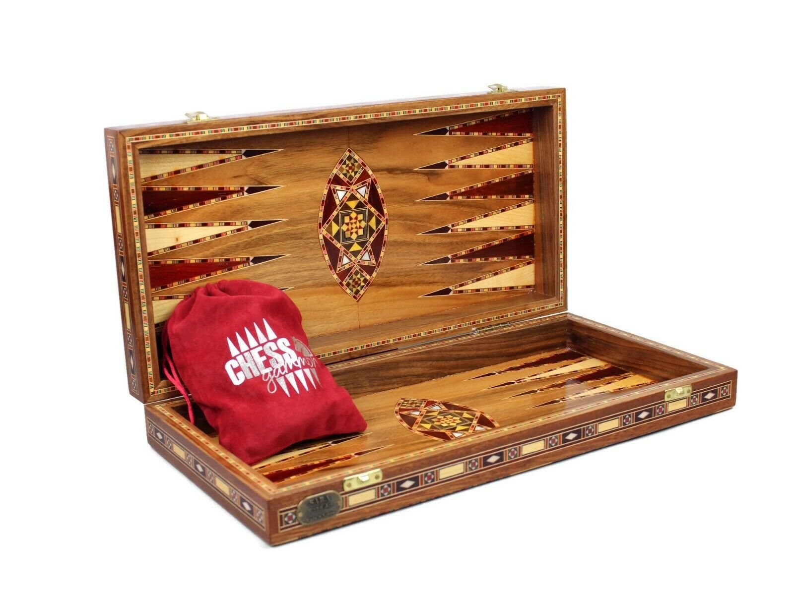 inside handmade wooden backgammon board